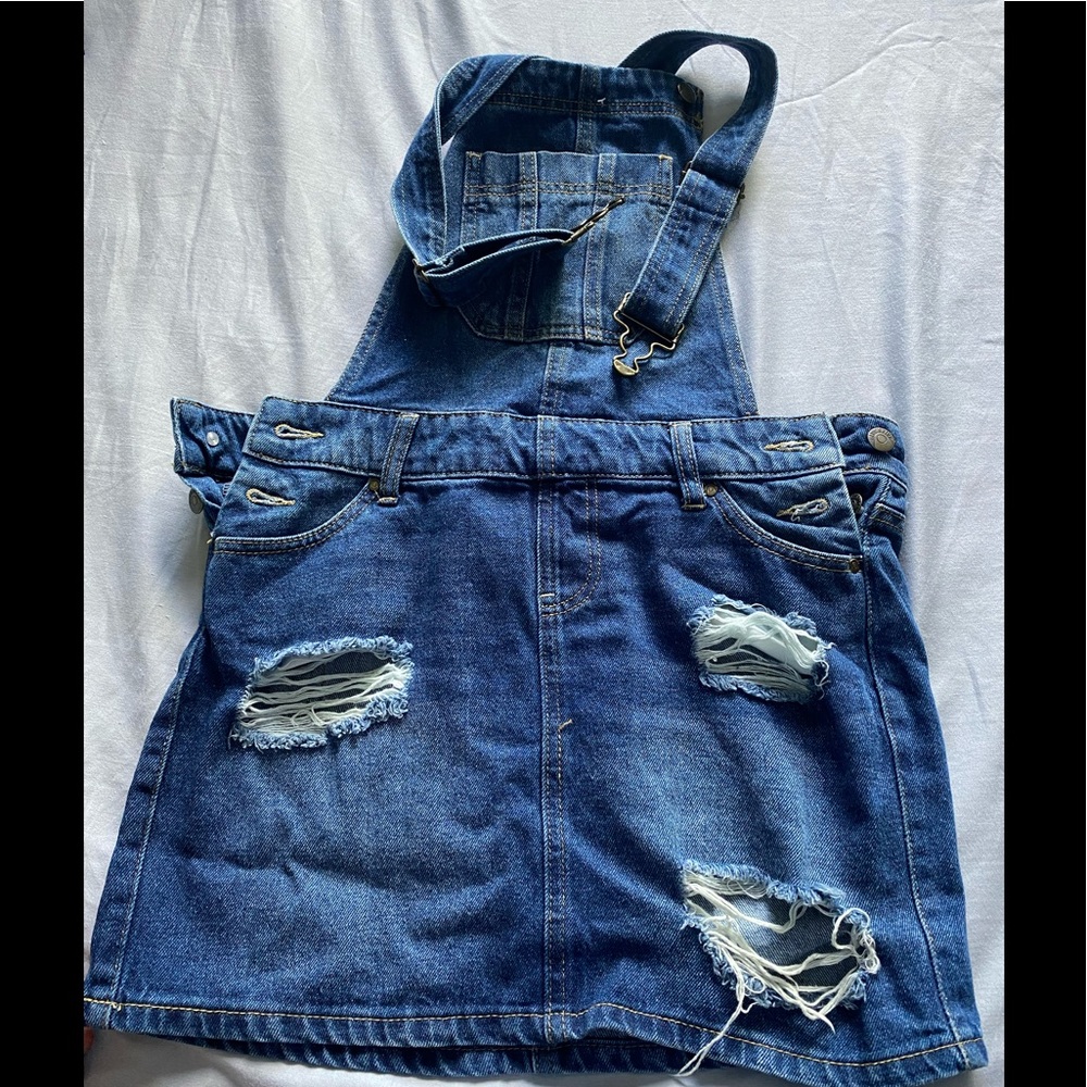 overall jean mini skirt
